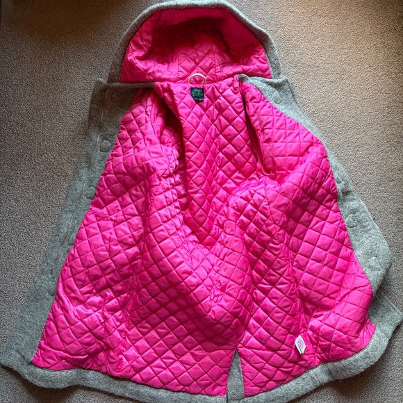 Mini Boden Girls Gray Wool Hooded Duffle Coat Toggles Pink Accents | Size 11-12Y - Picture 4 of 16